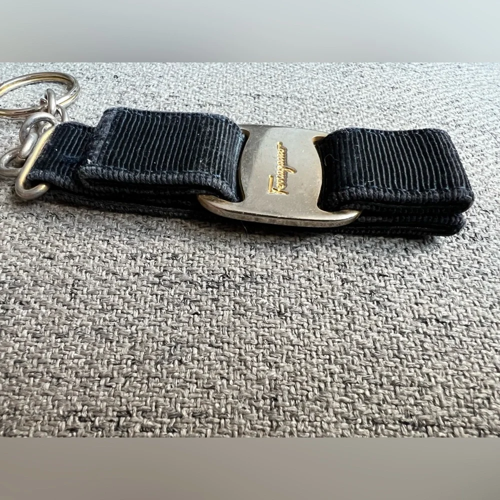 Salvatore Ferragamo Vara Bow Fabric Keychain with Silver Detail